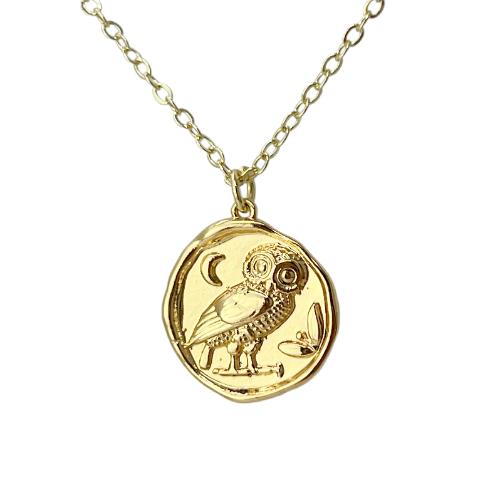 Owl wax seal coin necklace Greek g